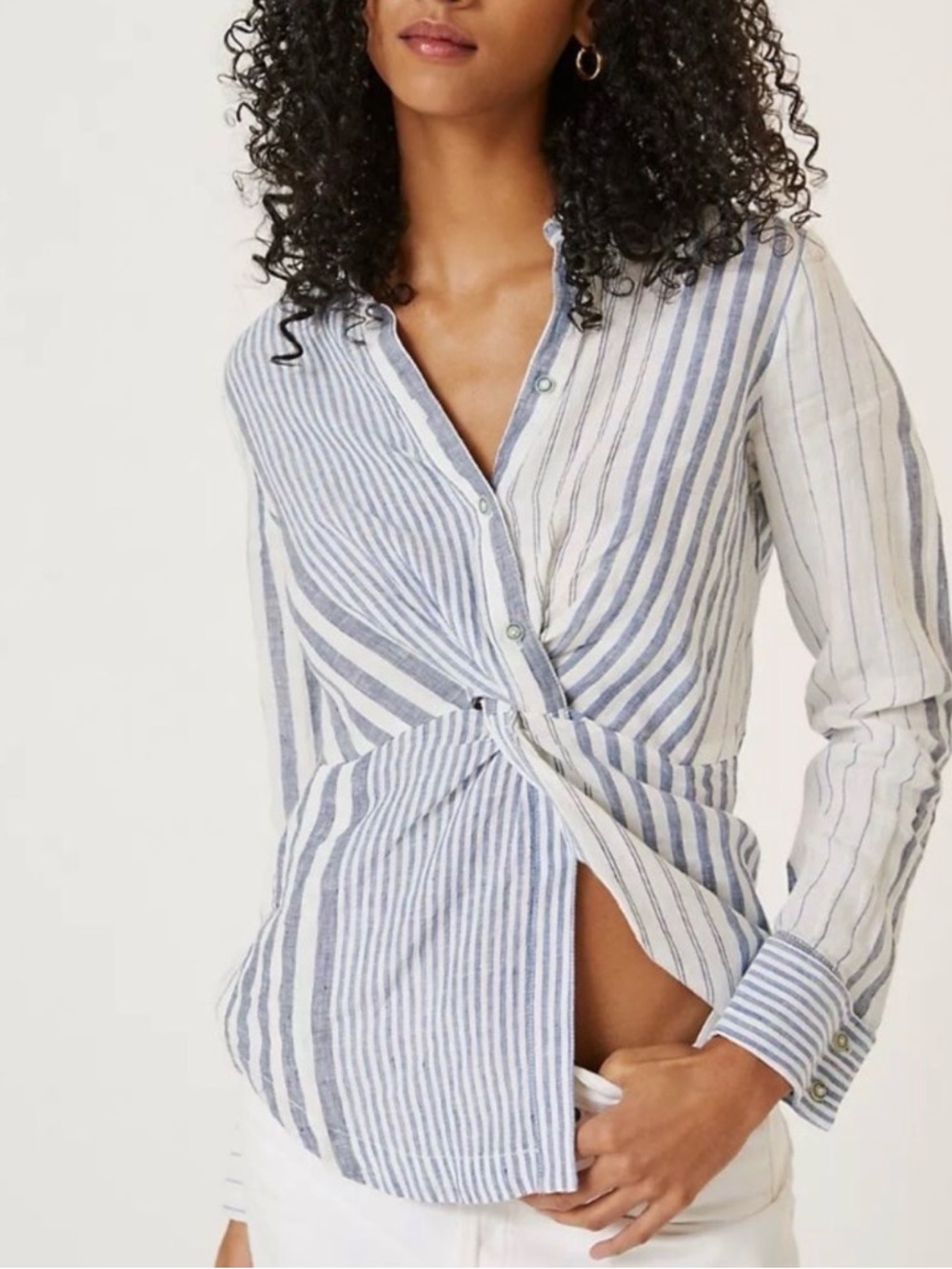 Anthropologie Maeve Twist-Front Linen Buttondown Top Size US 4 Beach Coastal